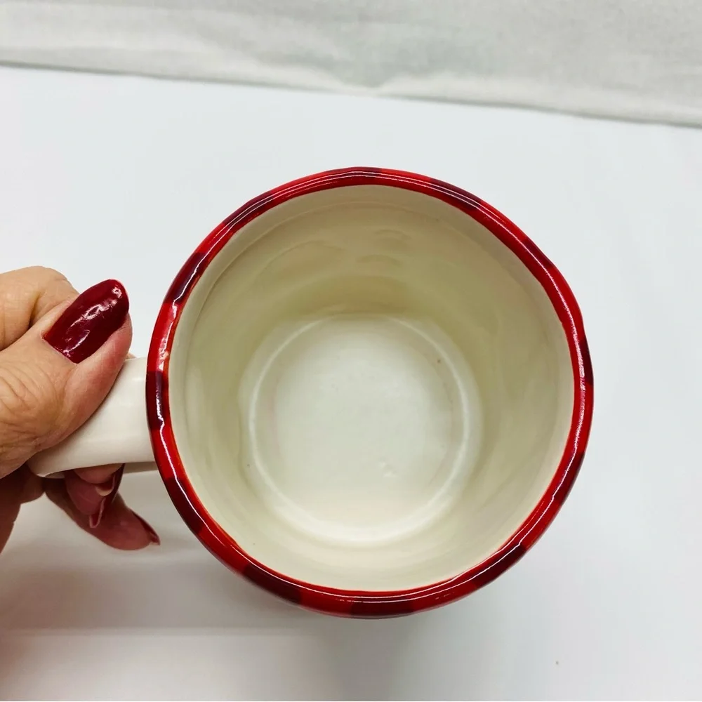 Hallmark Christmas Holiday Ceramic Coffee Tea Mug Red Scarf Black Buttons 12 oz.
